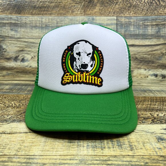 Sublime Mens Trucker Hat Green Snapback Lou Dog Mascot Ska Punk Baseball Cap - Picture 1 of 8